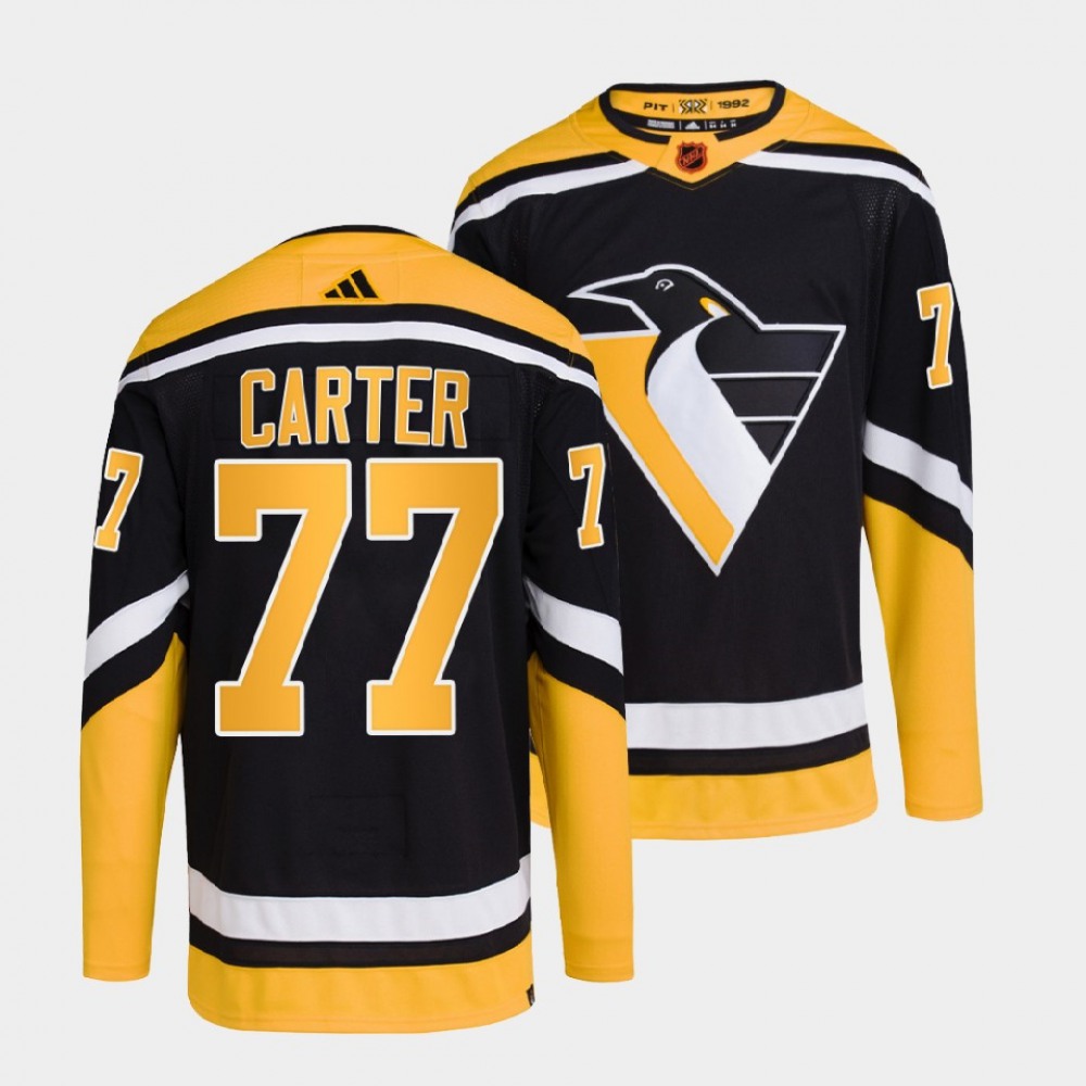 Men's Pittsburgh Penguins #77 Jeff Carter Black 2022-23 Reverse Retro Stitched Jersey Men's Pittsburgh Penguins #77 Jeff Carter Black 2022-23 Reverse Retro Stitched Jersey
