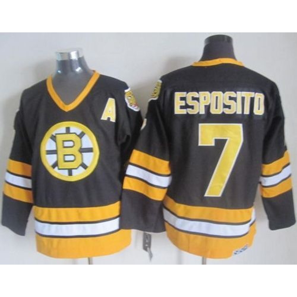 Bruins #7 Phil Esposito Black/Yellow CCM Throwback Stitched NHL Jersey Bruins #7 Phil Esposito Black/Yellow CCM Throwback Stitched NHL Jersey