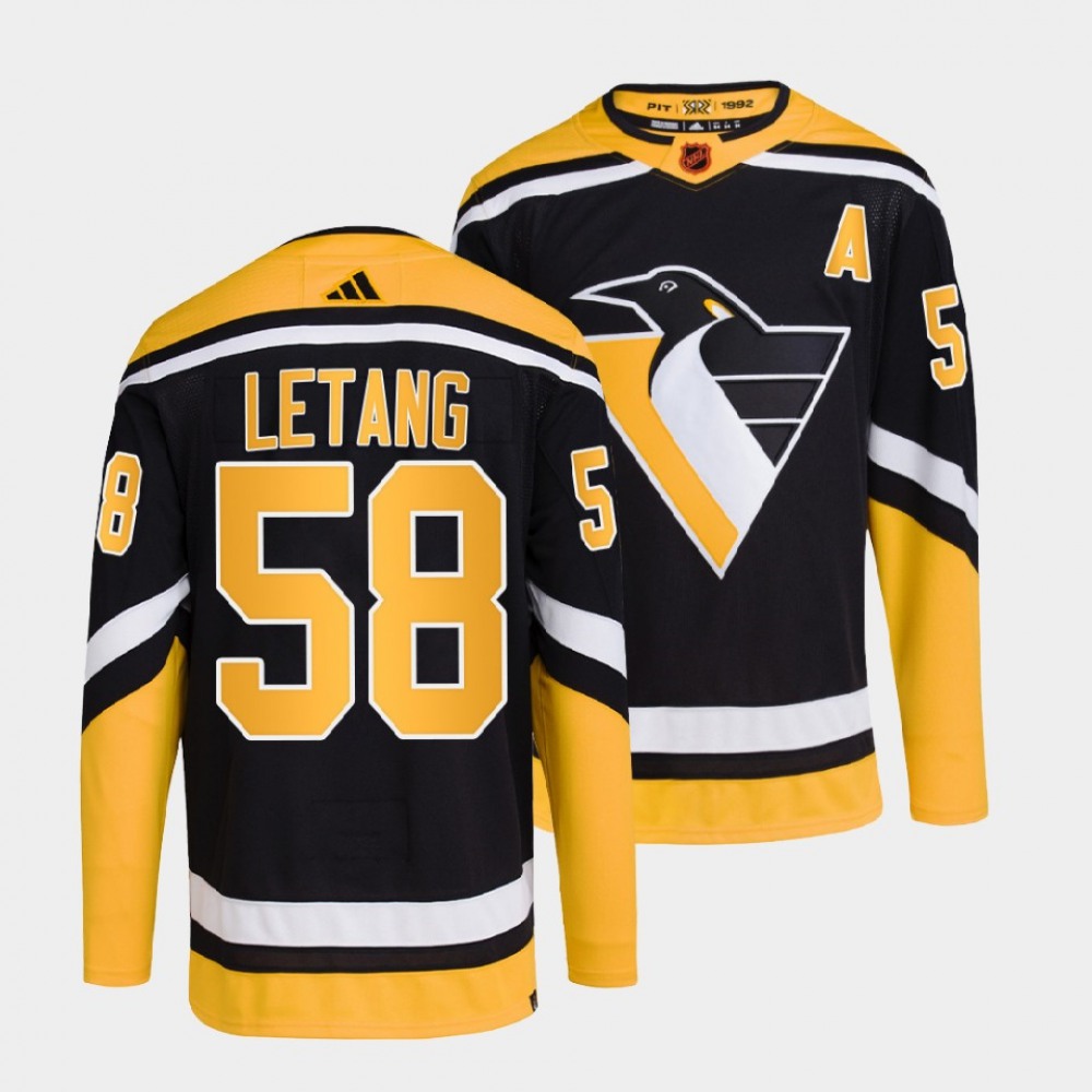 Men's Pittsburgh Penguins #58 Kris Letang Black 2022-23 Reverse Retro Stitched Jersey Men's Pittsburgh Penguins #58 Kris Letang Black 2022-23 Reverse Retro Stitched Jersey