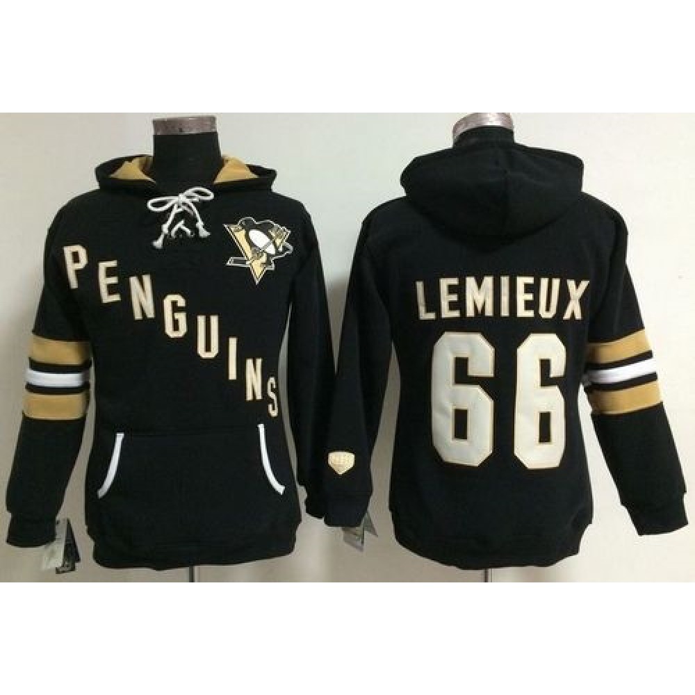 Pittsburgh Penguins #66 Mario Lemieux Black Women's Old Time Heidi NHL Hoodie Pittsburgh Penguins #66 Mario Lemieux Black Women's Old Time Heidi NHL Hoodie