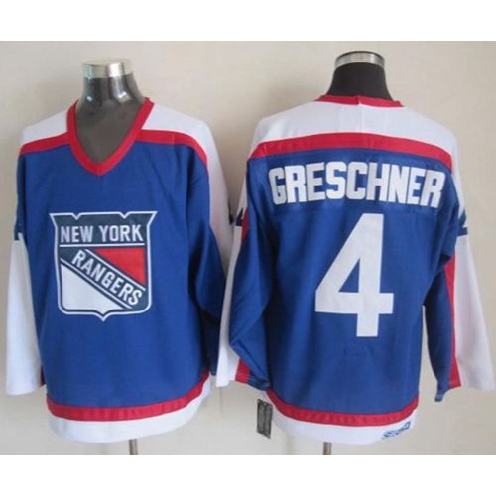 Rangers #4 Ron Greschner Blue/White CCM Throwback Stitched NHL Jersey