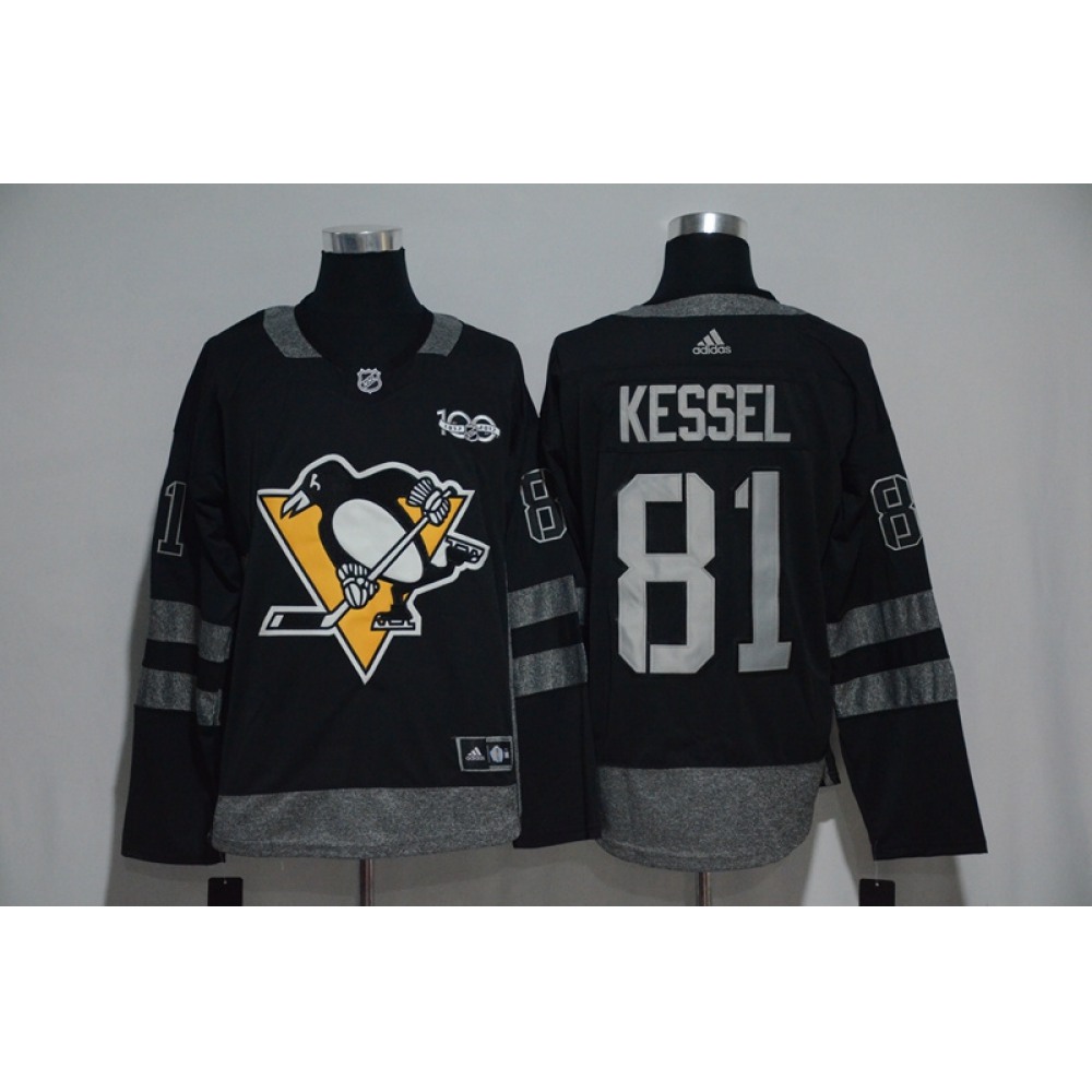 Pittsburgh Penguins #81 Phil Kessel Black Men's 1917-2017 100th Anniversary Stitched NHL Jersey Pittsburgh Penguins #81 Phil Kessel Black Men's 1917-2017 100th Anniversary Stitched NHL Jersey