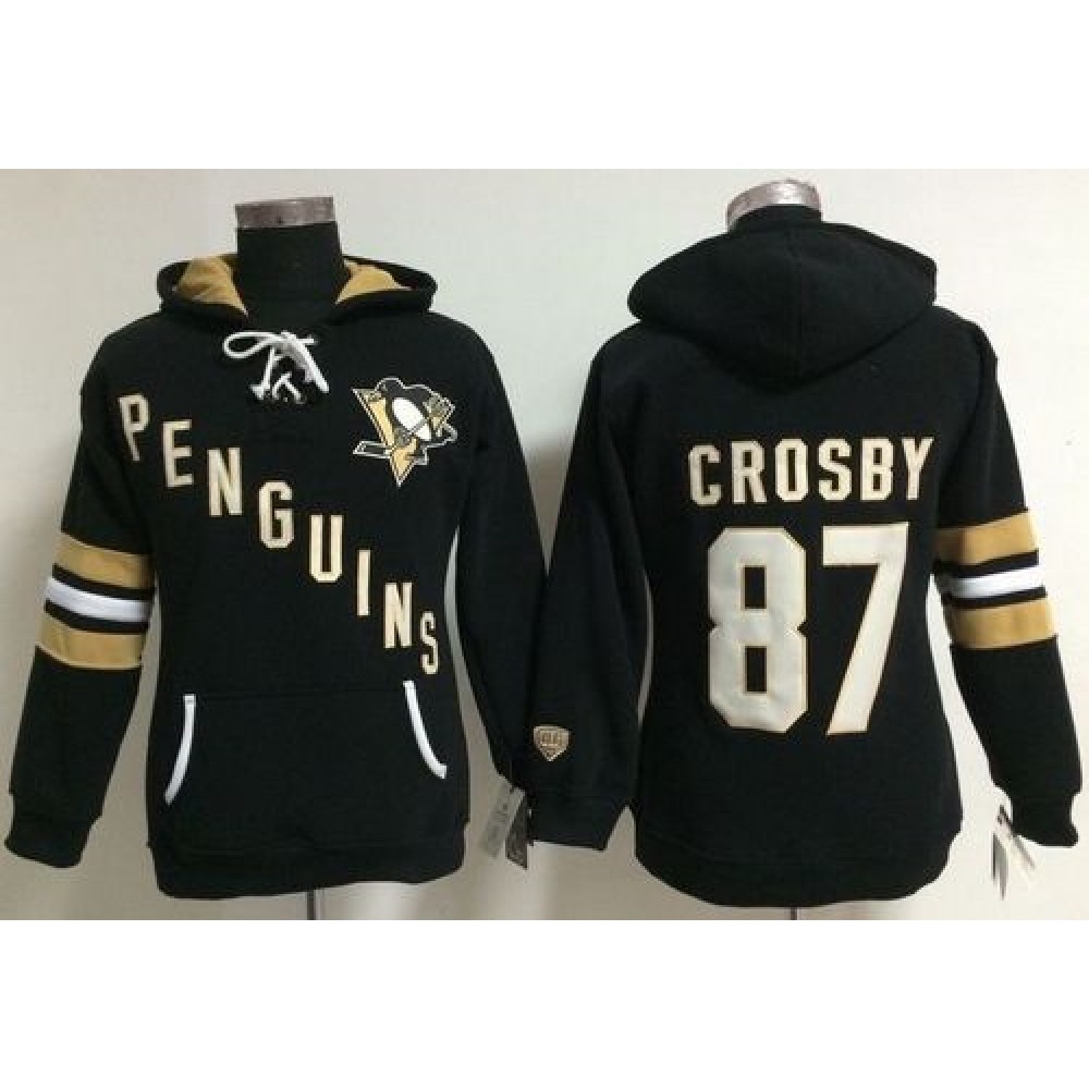 Pittsburgh Penguins #87 Sidney Crosby Black Women's Old Time Heidi NHL Hoodie Pittsburgh Penguins #87 Sidney Crosby Black Women's Old Time Heidi NHL Hoodie