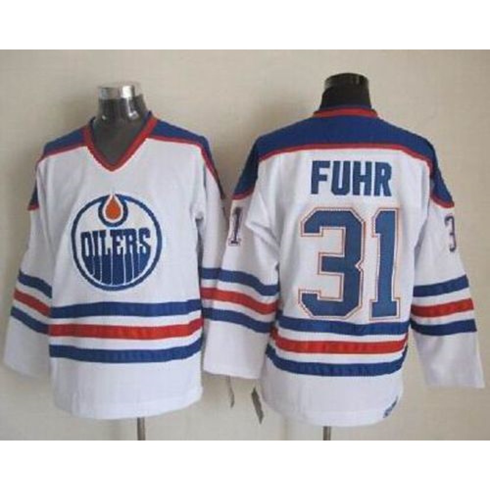 Oilers #31 Grant Fuhr White CCM Throwback Stitched NHL Jersey Oilers #31 Grant Fuhr White CCM Throwback Stitched NHL Jersey