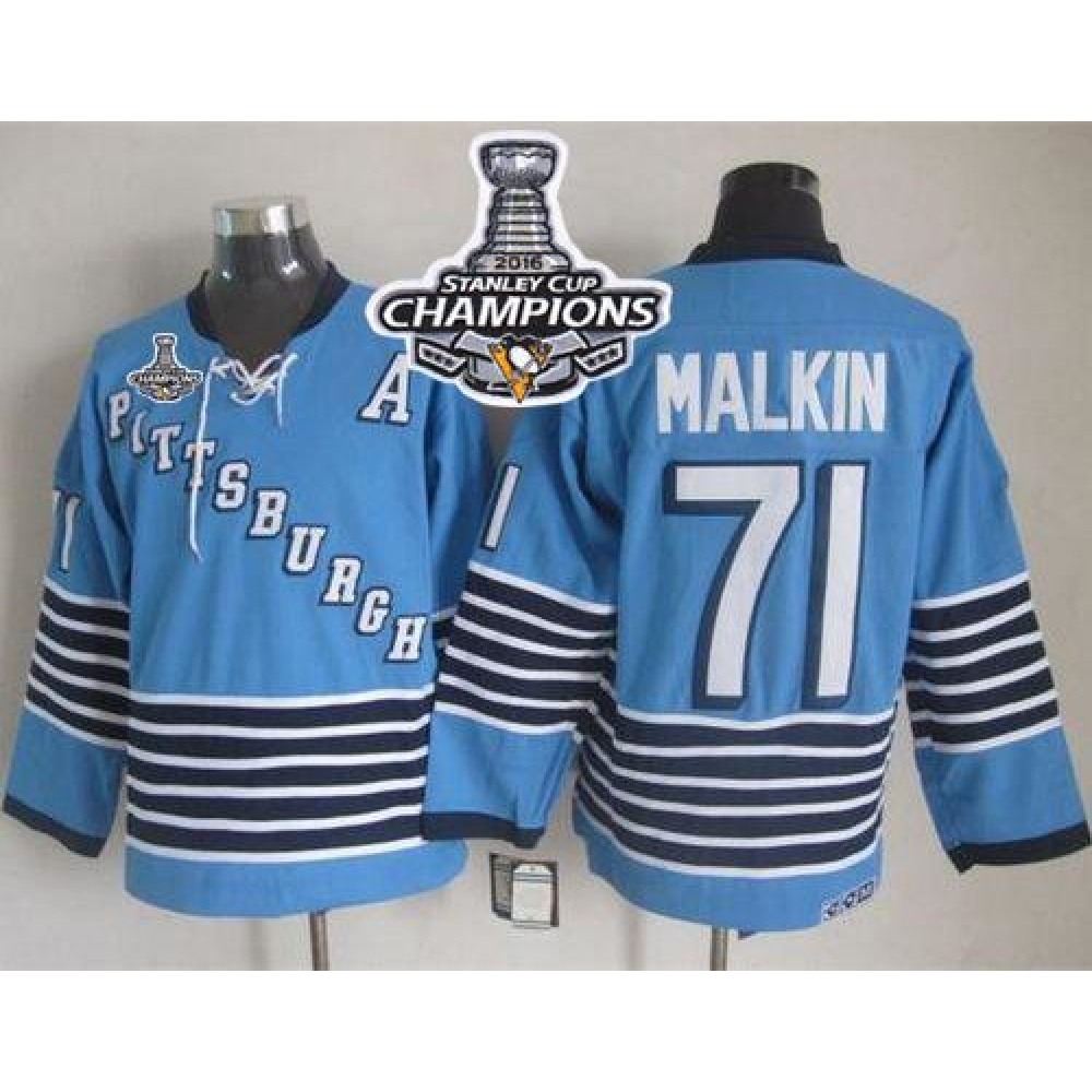 Penguins #71 Evgeni Malkin Light Blue CCM Throwback 2016 Stanley Cup Champions Stitched NHL Jersey Penguins #71 Evgeni Malkin Light Blue CCM Throwback 2016 Stanley Cup Champions Stitched NHL Jersey