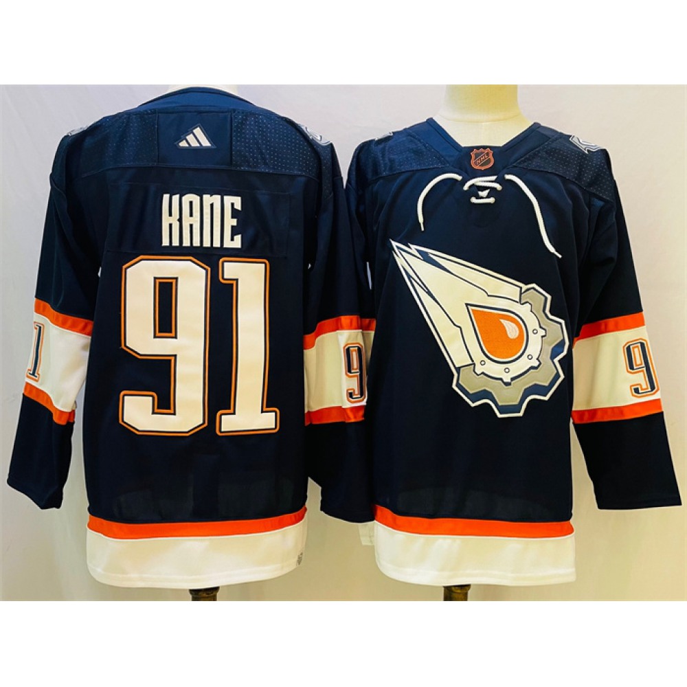 Men's Edmonton Oilers #91 Evander Kane Navy 2022-23 Reverse Retro Stitched Jersey Men's Edmonton Oilers #91 Evander Kane Navy 2022-23 Reverse Retro Stitched Jersey