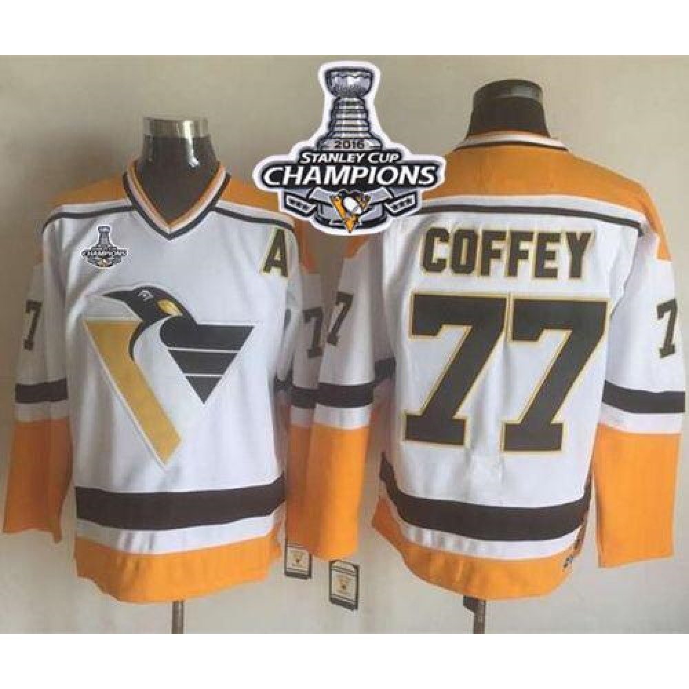 Penguins #77 Paul Coffey White/Yellow CCM Throwback 2016 Stanley Cup Champions Stitched NHL Jersey Penguins #77 Paul Coffey White/Yellow CCM Throwback 2016 Stanley Cup Champions Stitched NHL Jersey
