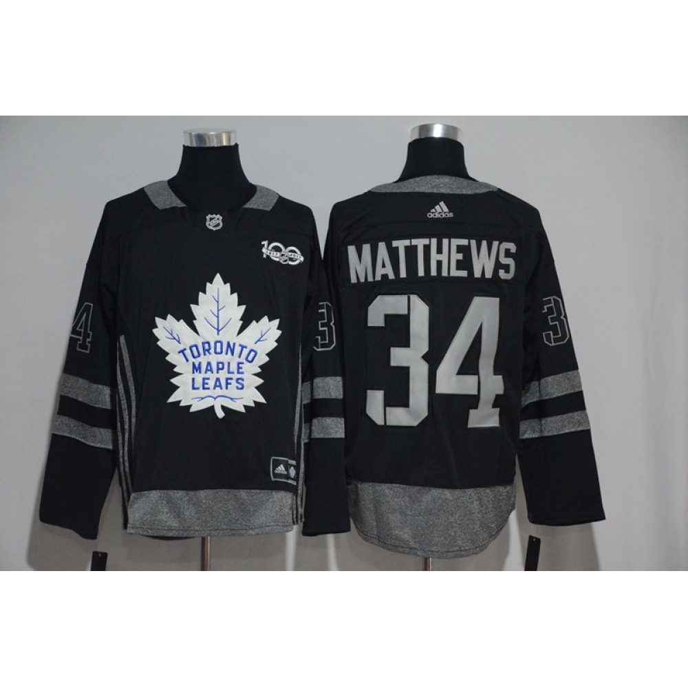 Toronto Maple Leafs #34 Auston Matthews Black Men's 1917-2017 100th Anniversary Stitched NHL Jersey