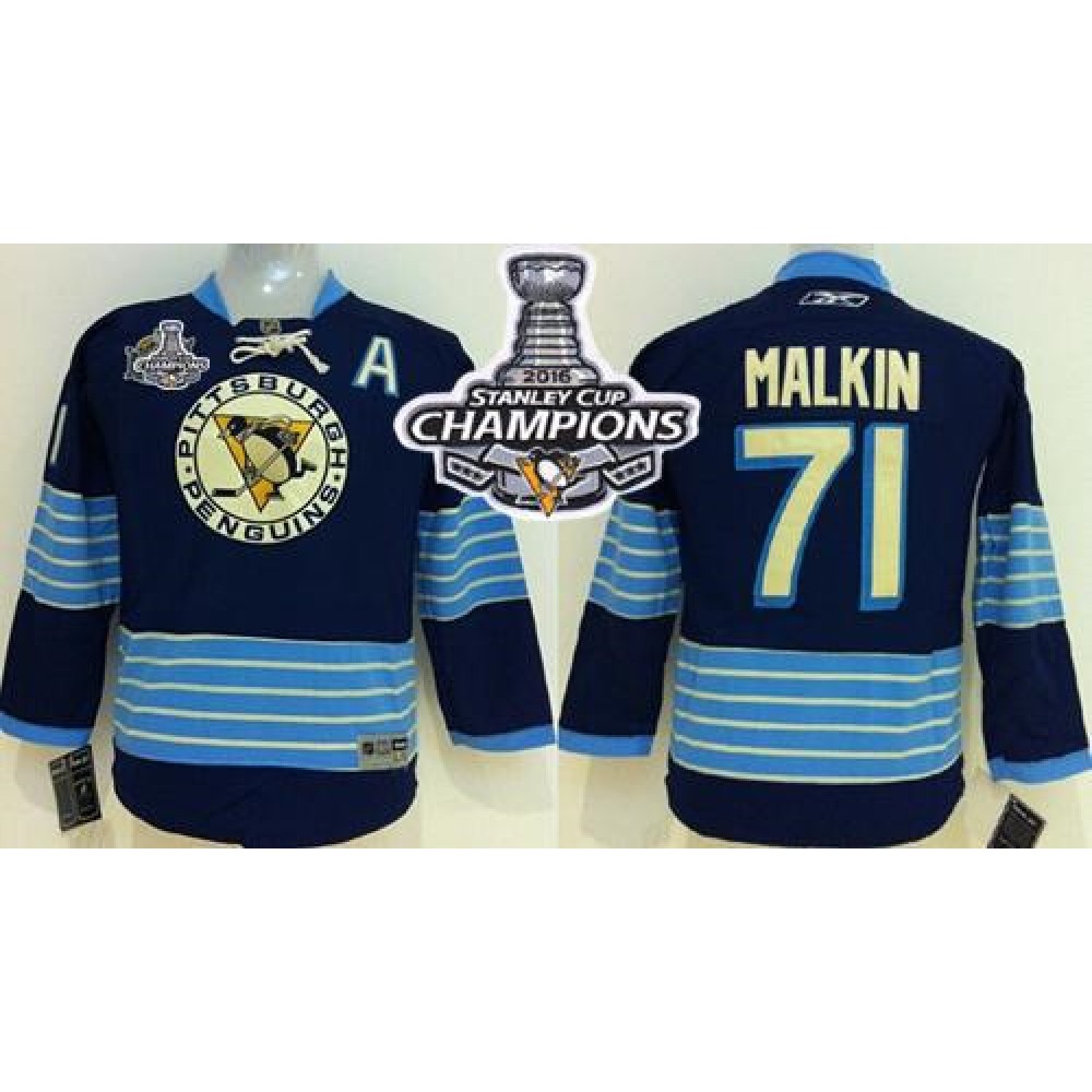 Penguins #71 Evgeni Malkin 2011 Winter Classic Vintage Dark Blue 2016 Stanley Cup Champions Stitched Youth NHL Jersey Penguins #71 Evgeni Malkin 2011 Winter Classic Vintage Dark Blue 2016 Stanley Cup Champions Stitched Youth NHL Jersey