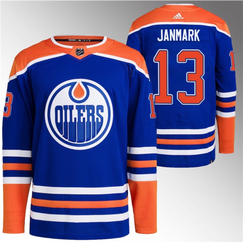 Men's Edmonton Oilers #13 Mattias Janmark Royal Stitched Jersey Men's Edmonton Oilers #13 Mattias Janmark Royal Stitched Jersey