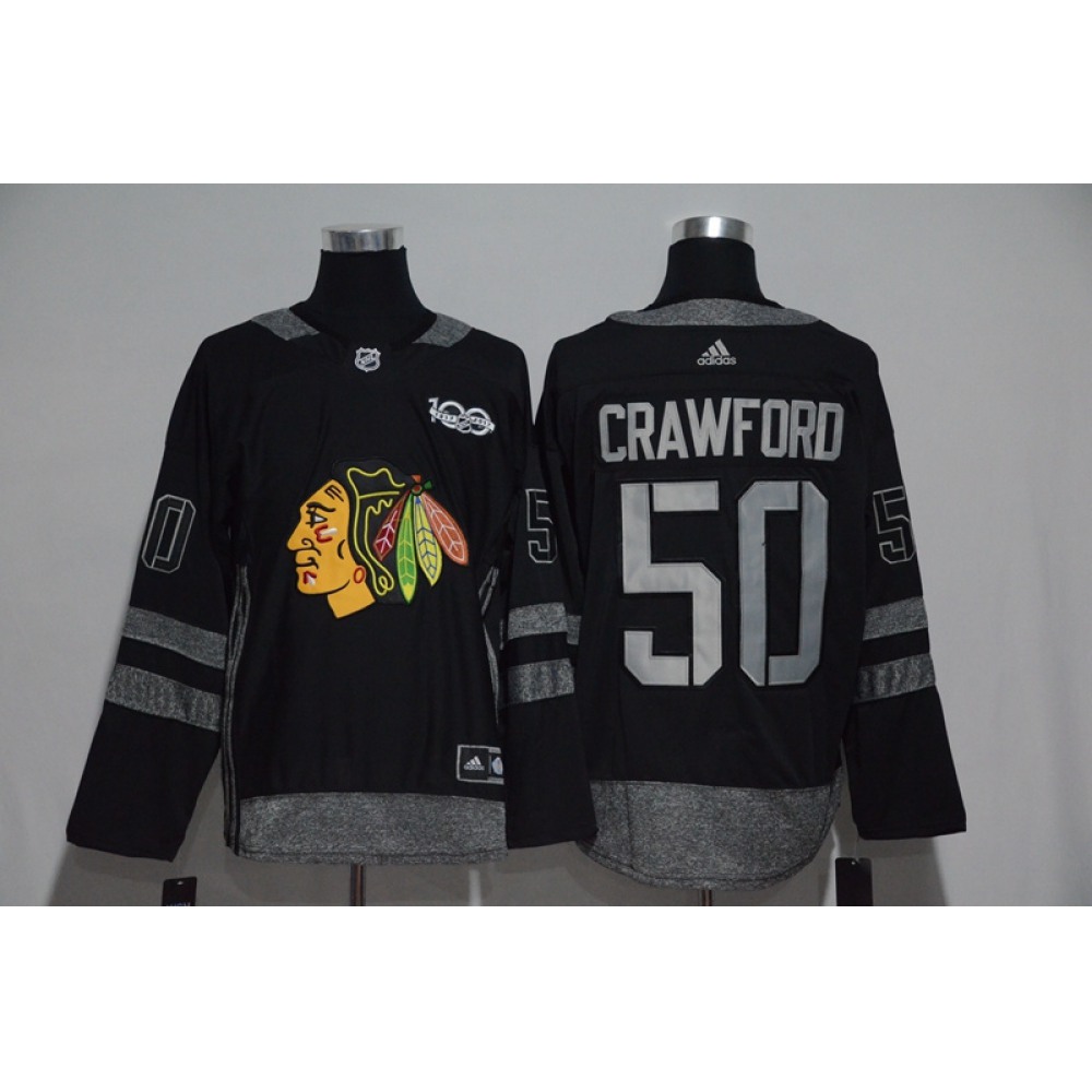 Chicago Blackhawks #50 Corey Crawford Black Men's 1917-2017 100th Anniversary Stitched NHL Jersey Chicago Blackhawks #50 Corey Crawford Black Men's 1917-2017 100th Anniversary Stitched NHL Jersey