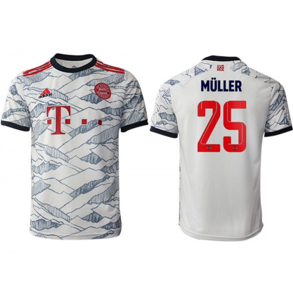 Men's FC Bayern Munchen #25 Thomas Muller White Away Soccer Jersey