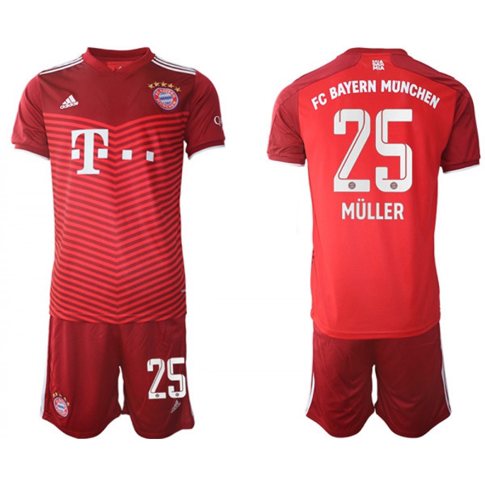 Men's FC Bayern Munchen #25 Thomas Muller Red Home Soccer Jersey Suit Men's FC Bayern Munchen #25 Thomas Muller Red Home Soccer Jersey Suit